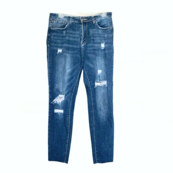 Wax Jeans Size 13 Distressed Skinny Blue Denim Pants Frayed Release hem Womens - Picture 1 of 12